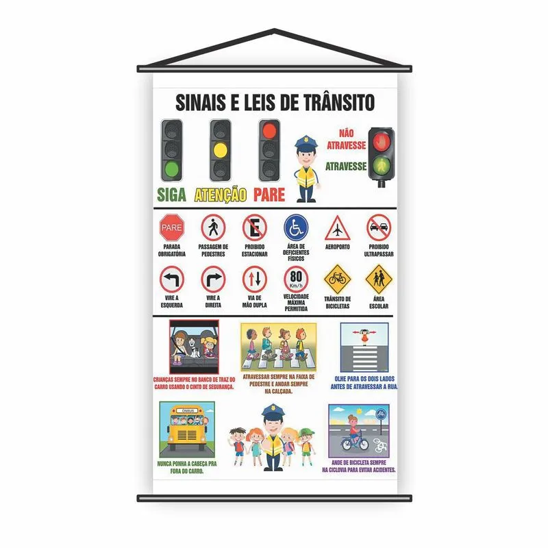 Banner Pedagógico Escolar Sinais E Leis De Trânsito 80x50cm