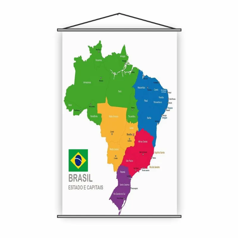 Banner Pedagógico Mapa Estados E Capitais Do Brasil 80x50cm