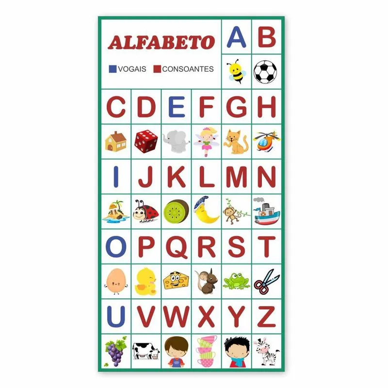 Banner Pedagógico Escolar Alfabeto Vogais Consoante 120X65Cm