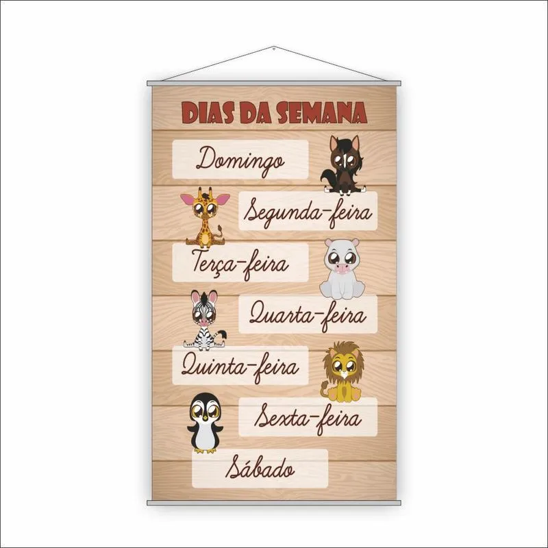 Banner Pedagógico Escolar - Dias Da Semana Cursivo 120x65cm