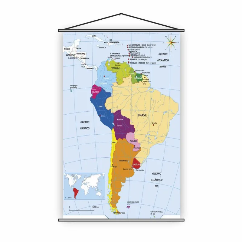 Banner Pedagógico Escolar Mapa América Do Sul 120x65cm