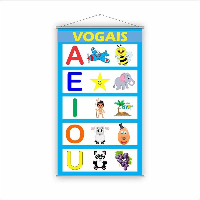 Banner Pedagógico Escolar Imagens Vogais 120X65Cm