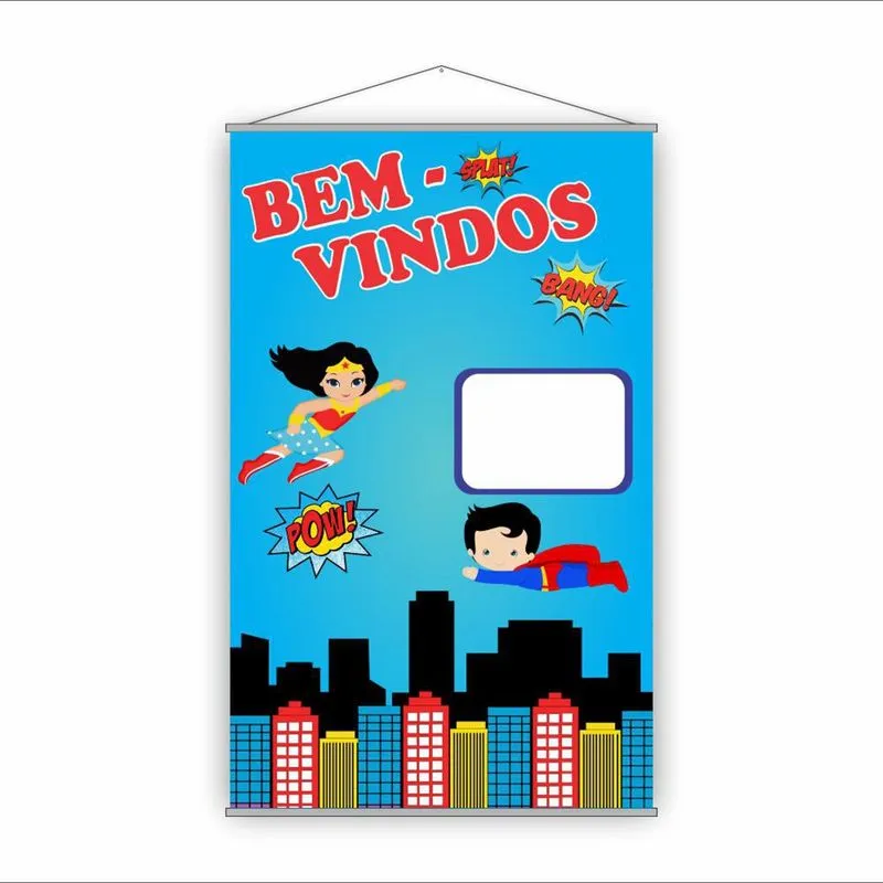 Banner Escolar Pedagógico Bem Vindos Heróis 120x65cm