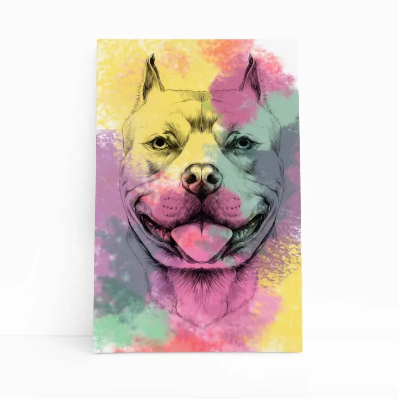 Quadro Cachorro Pitbull Tinta Aquarela Canvas 20x30cm