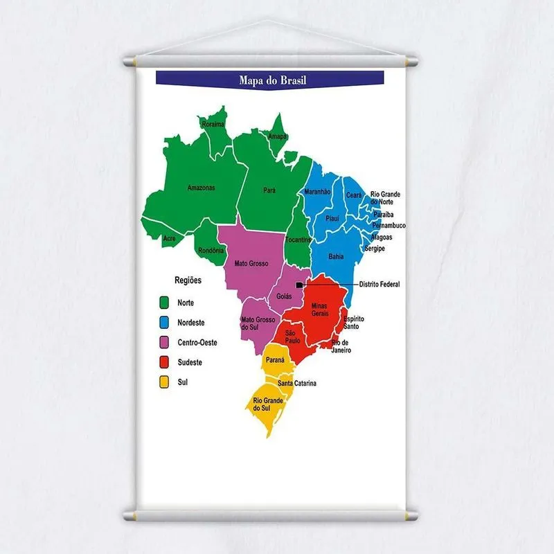 Banner Didático Escolar Mapa Do Brasil Regiões 80X50Cm