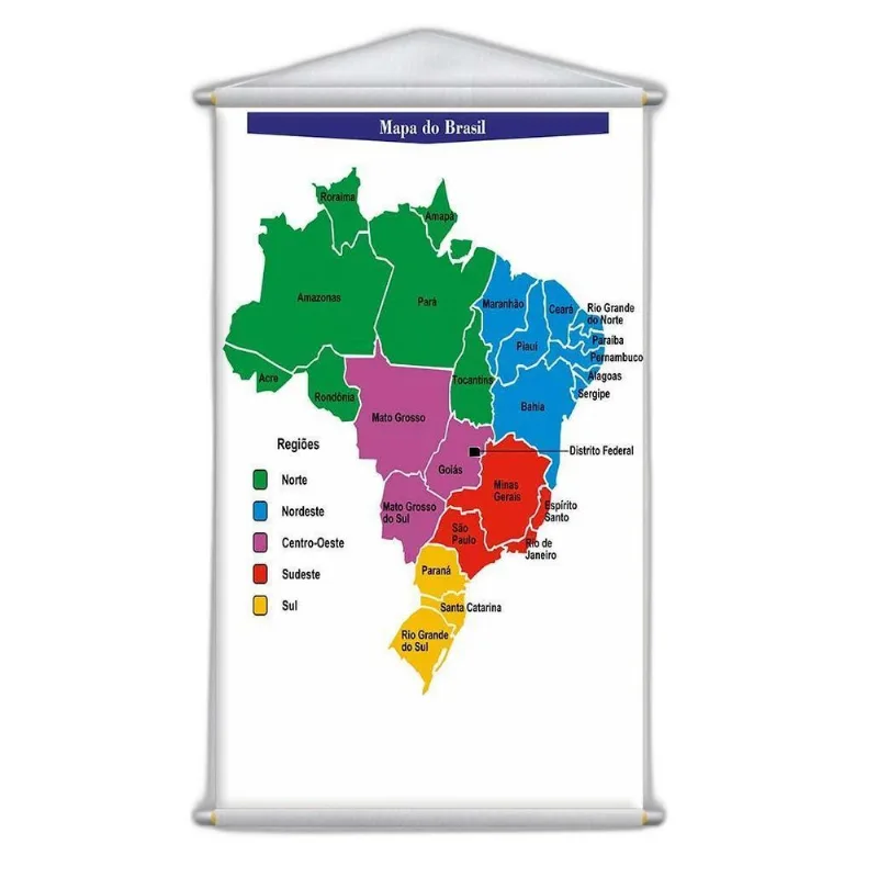 Banner Didático Escolar Mapa Do Brasil Regiões 120x65cm