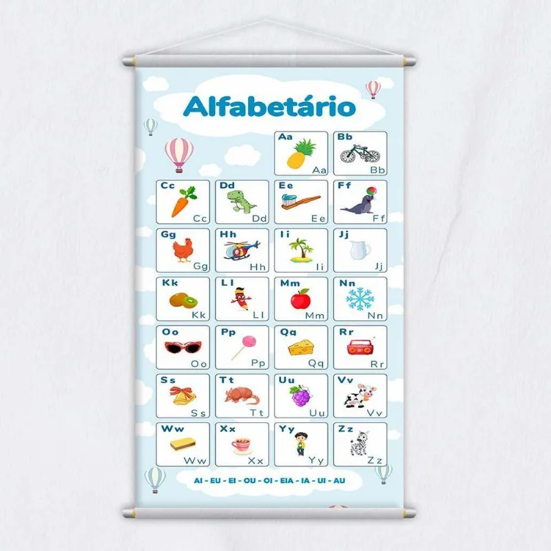 Banner Didático Escolar Alfabetário 4 Letras Nuvem 120x65cm