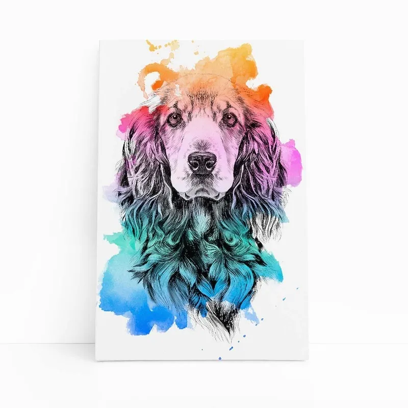 Quadro Cocker Spaniel Inglês Aquarela Cão Canvas 60x40cm