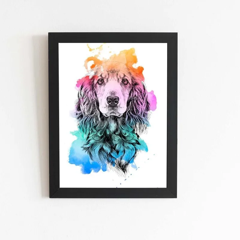 Quadro Cocker Spaniel Inglês Aquarela Cão Moldura 20x30cm