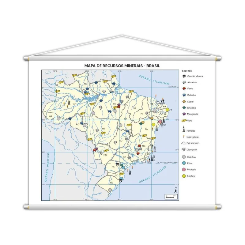 Banner Mapa Escolar Recursos Minerais Geografia 130x100cm
