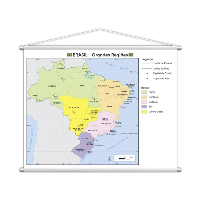 Banner Mapa Escolar Grandes Regiões Geografia 130x100cm