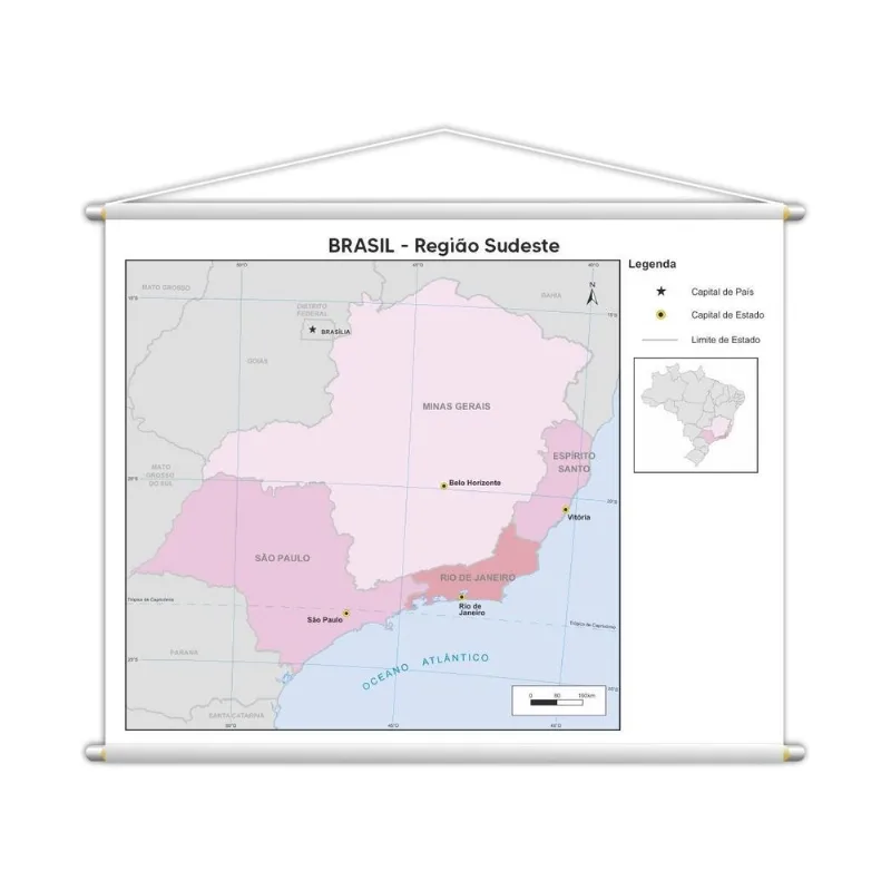 Banner Mapa Escolar Região Sudeste Geografia 100x80cm