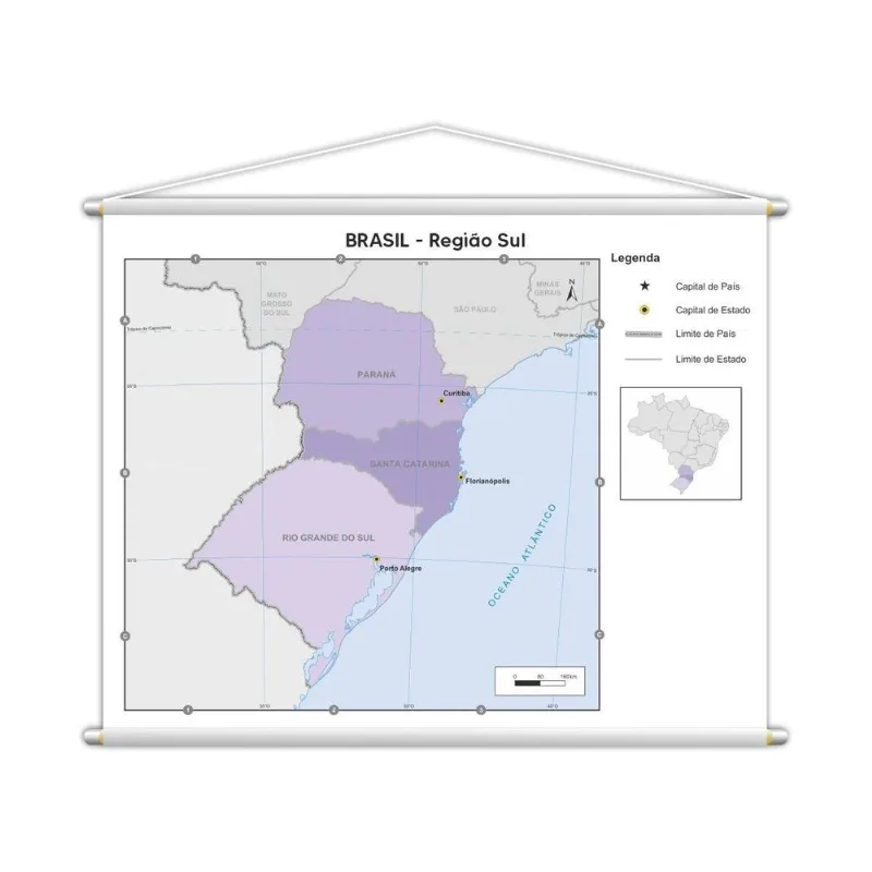 Banner Mapa Escolar Região Sul Geografia 100x80cm