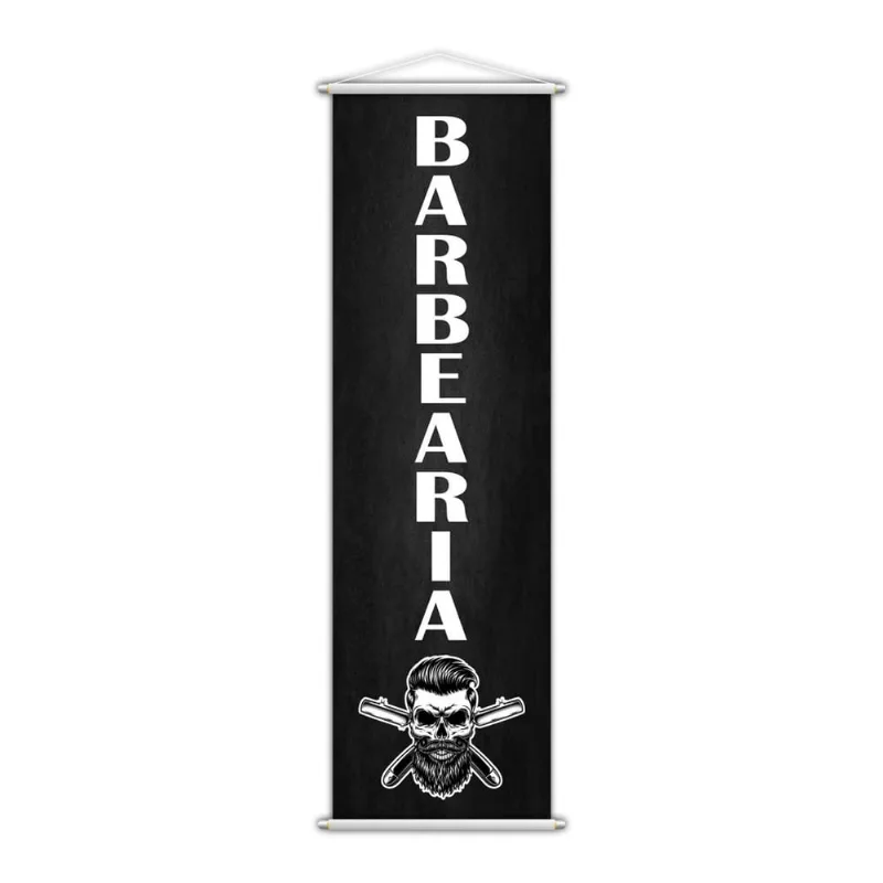 Banner Barbearia Barbeiro Barba Caveira Serviço 100X30Cm