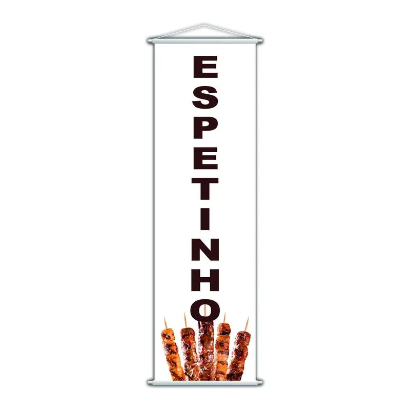 Banner Espetinho Churrasquinho Banca Serviço Branco 100x30cm
