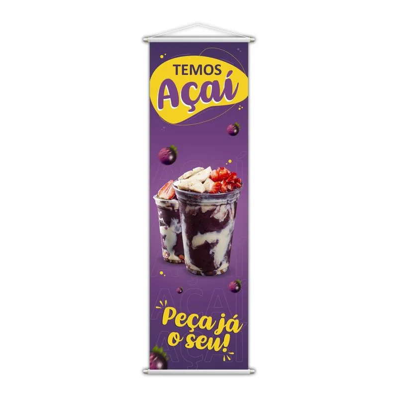Banner Açaí Sorvete Banca Serviço Lona Roxo 100x30cm