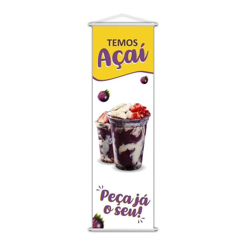 Banner Açaí Sorvete Banca Serviço Lona Branco 100x30cm