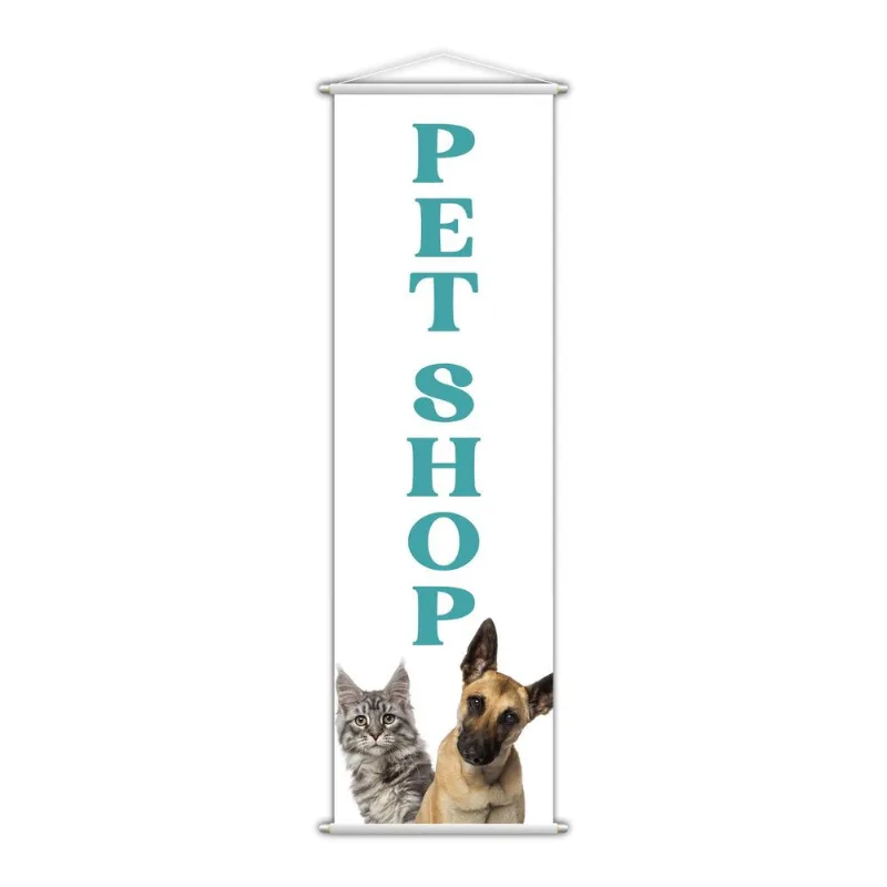 Banner Pet Shop Veterinário Animais Serviço Branco 100x30cm