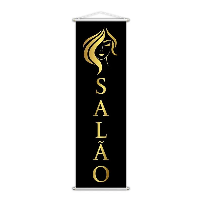 Banner Salão De Beleza Mulheres Lona Serviço Preto 100X30Cm