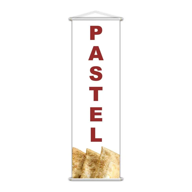 Banner Pastel Frito Banca Comida Serviço Branco 100x30cm