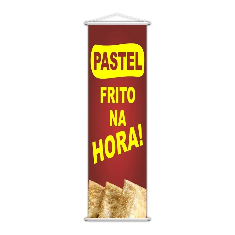 Banner Pastel Frito Banca Comida Serviço Vermelho 100x30cm