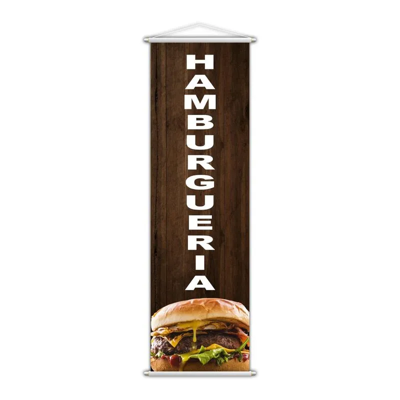 Banner Hamburgueria Lancheria Lanche Serviço Lona 100x30cm