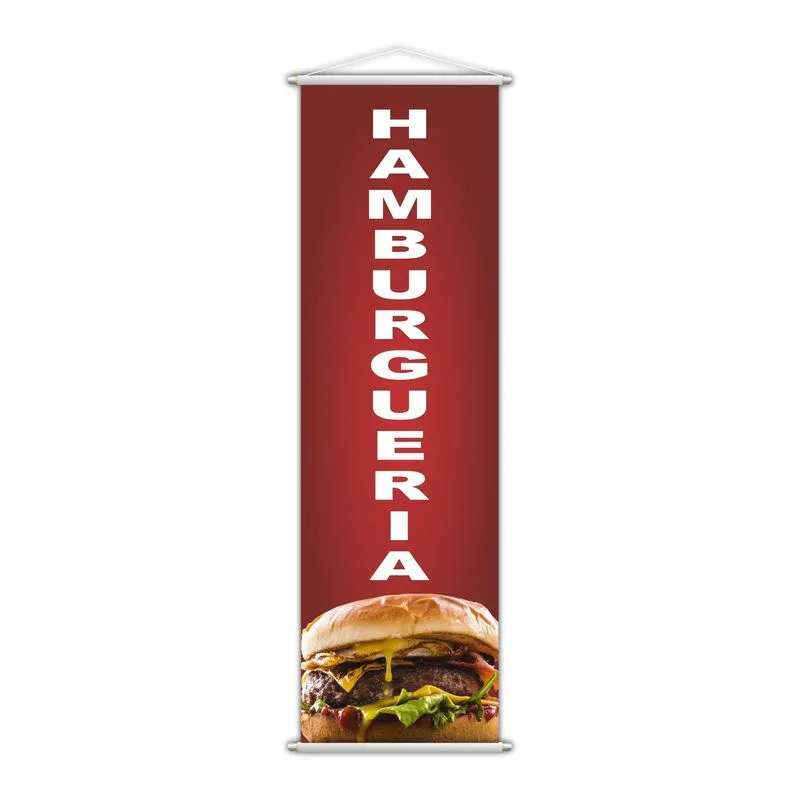 Banner Hamburgueria Lancheria Lanche Lona Serviço 100x30cm