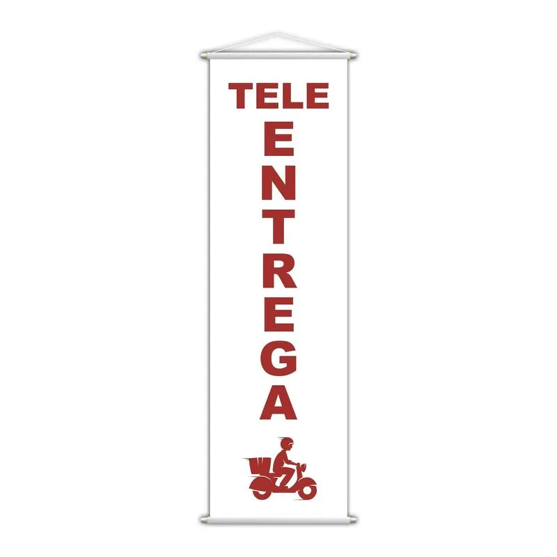 Banner Tele Delivery Serviço Lona Branco 100x30cm