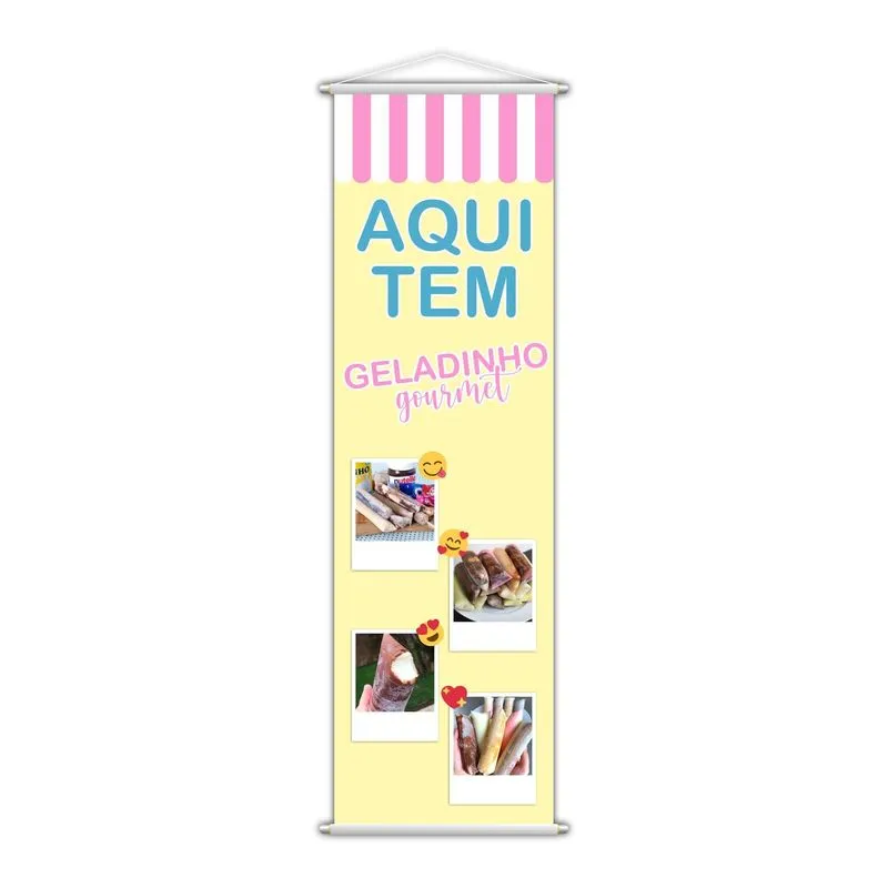 Banner Aqui Tem Geladinho Gourmet Serviço Lona 100x30cm