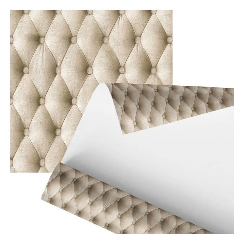 Papel De Parede Adesivo Estofado Bege Sofá Botão 2,80M