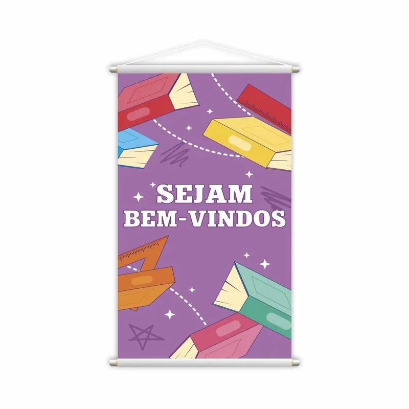Sejam Bem Vindos Banner Roxo Escolar Pedagógico 80X50Cm