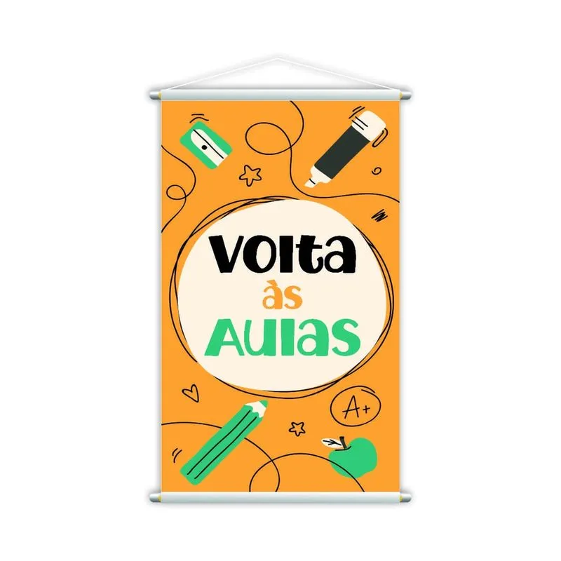 Volta Às Aulas Banner Amarelo Escolar Pedagógico 80X50Cm