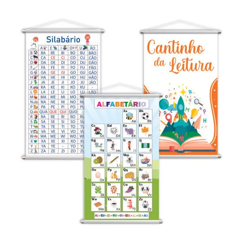 Silabário + Leitura + Alfabetário Kit 3 Banners 80x50cm