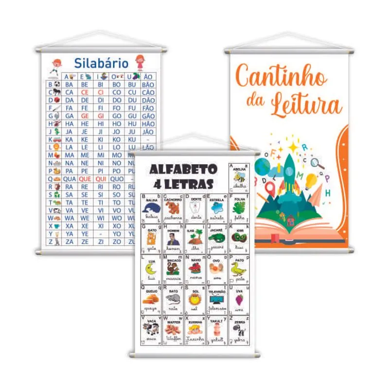 Silabário + Alfabeto + Leitura Kit 3 Banners 80x50cm