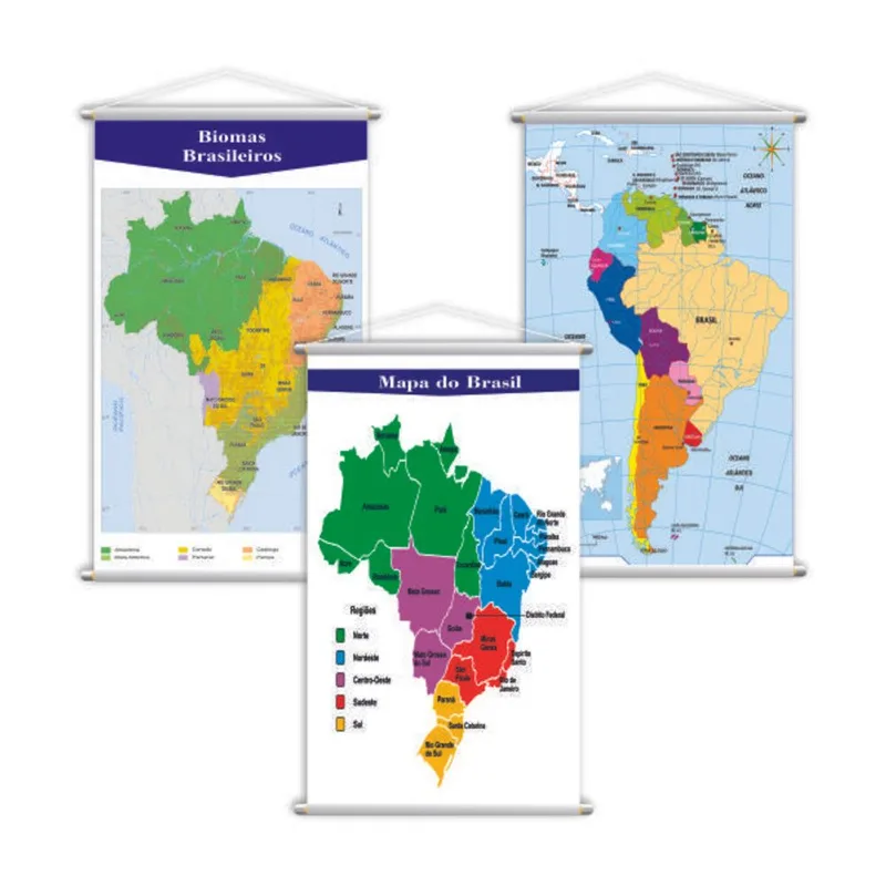 Mapa Brasil + Biomas + América Do Sul Kit 3 Banners Grande
