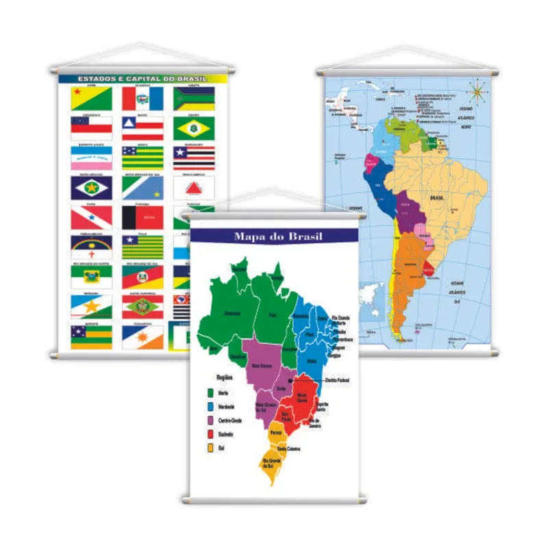 Mapa Brasil + Bandeira + América Do Sul Kit 3 Banners Grande