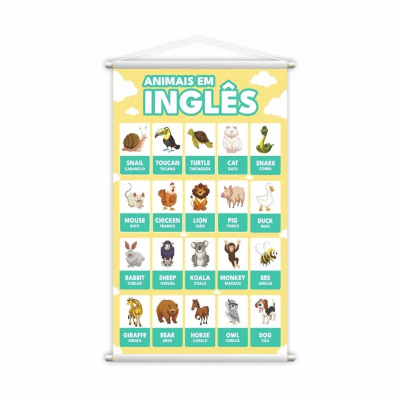 Animais Em Inglês Banner Escolar Pedagógico 80x50cm