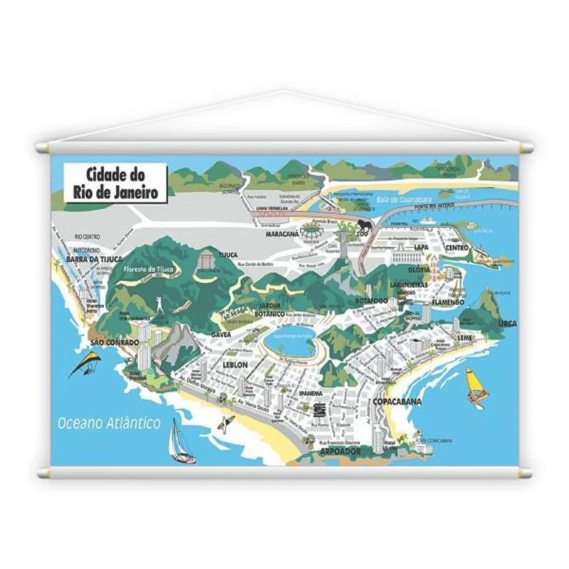 Mapa Rio De Janeiro Turismo Bairros Banner Escolar 120x80cm