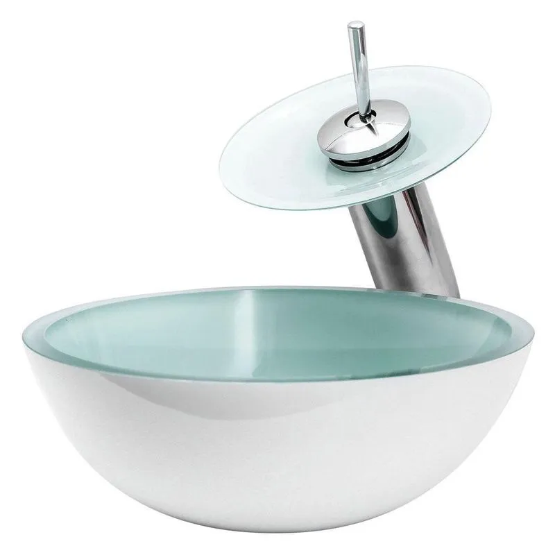 Cuba De Vidro Redonda 30 Branco + Torneira Cascata + Válvula