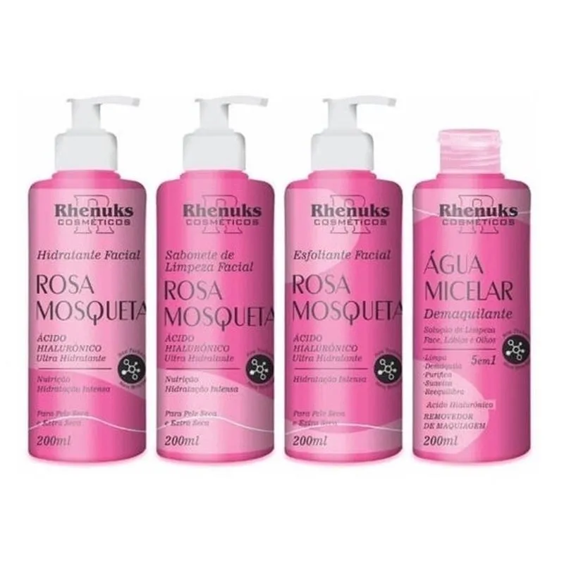 2x Kit Skin Care Rosa Mosqueta e Ácido Hialurônico - Limpeza De Pele - Rhenuks