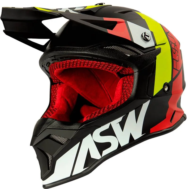 Capacete ASW Fusion 2.0 Seecker Preto/Vermelho/Branco/Amarelo Fluo