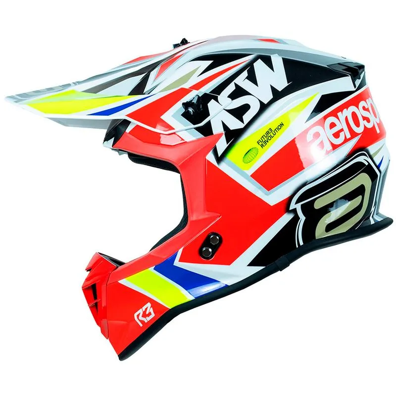 Capacete Off-Road ASW R3 Capacete ASW R3 Takker Preto Branco Vermelho Amarelo 60