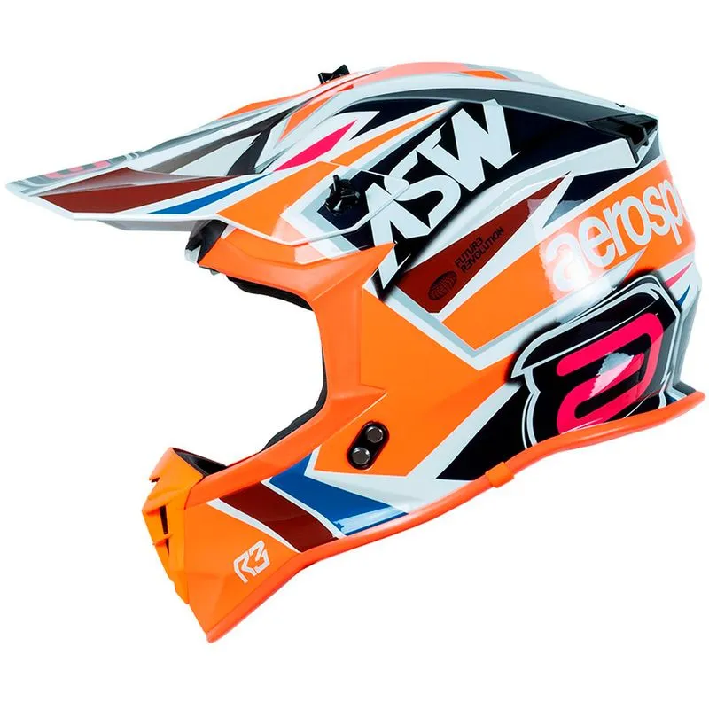 Capacete Off-Road ASW R3 Capacete ASW R3 Takker Marinho Branco Laranja Rosa 62