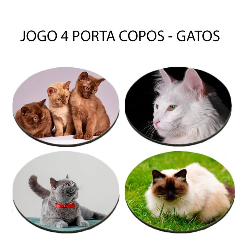 Jogo 4 Bolacha De Copo Coleção Gatos Conheça Nossa Linha Pet - DELUZZ
