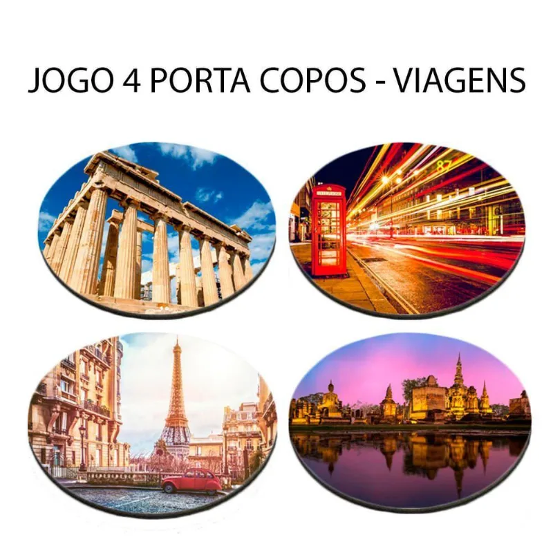 Kit 4 Apoio De Copos Cidades Fascinantes Mundo Redondo