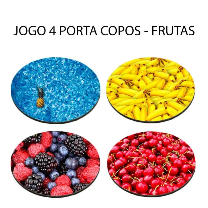 Kit 4 Porta Chopp Linda Coleção Frutas E Flores Redondo