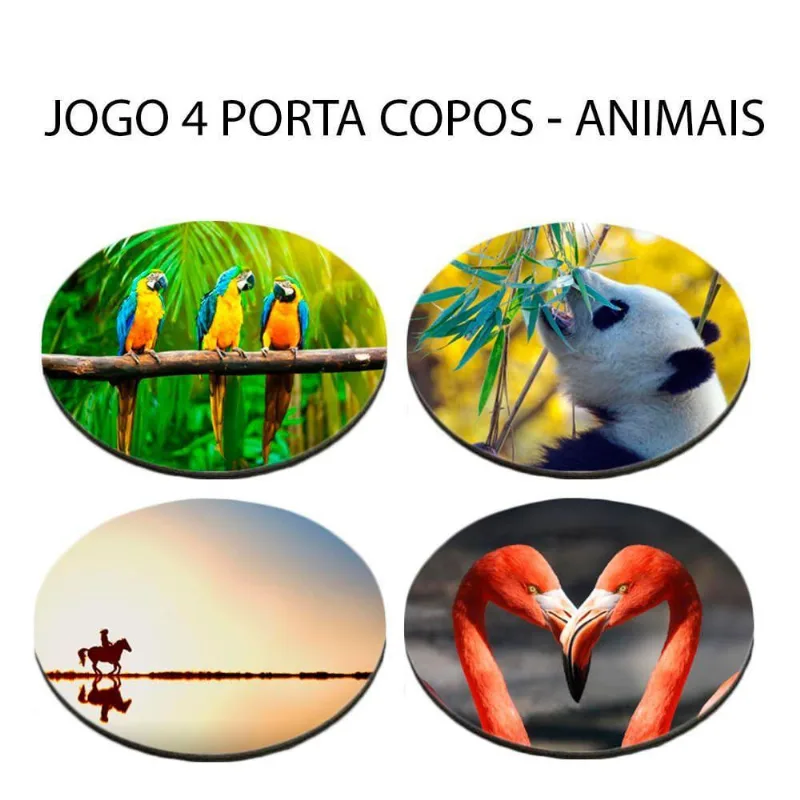 Jogo 4 Apoio De Copos Neoprene Animais Mais Lindos Redondo - DELUZZ