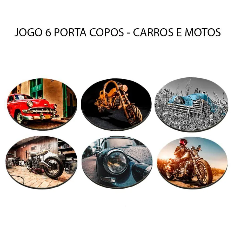 Presente Perfeito 6 Porta Copos Com Carros E Motos Retrô - DELUZZ