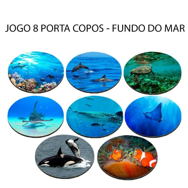 Jogo 8 Bolacha De Chopp Com Tartaruga Marinha Raias Tubarão - DELUZZ