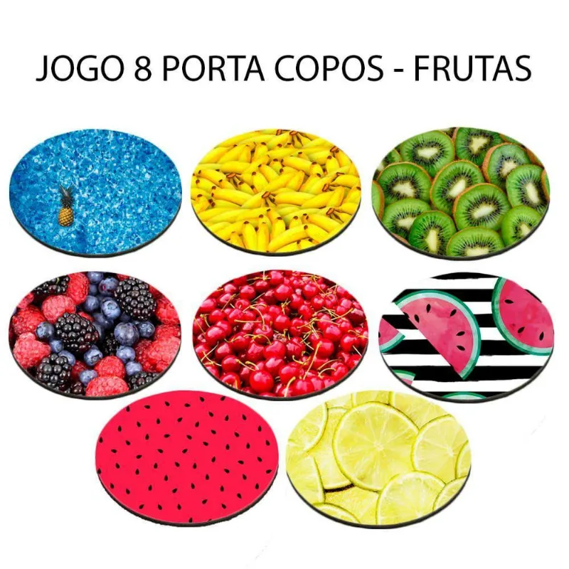 Kit 8 Porta Copos Com As Vibrantes De Frutas Florais Redondo - DELUZZ
